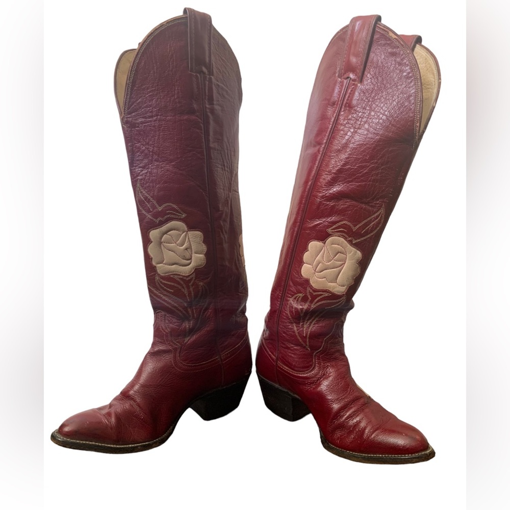 Vintage Justin Western Knee High Leather Cowboy Boots Size 4.5